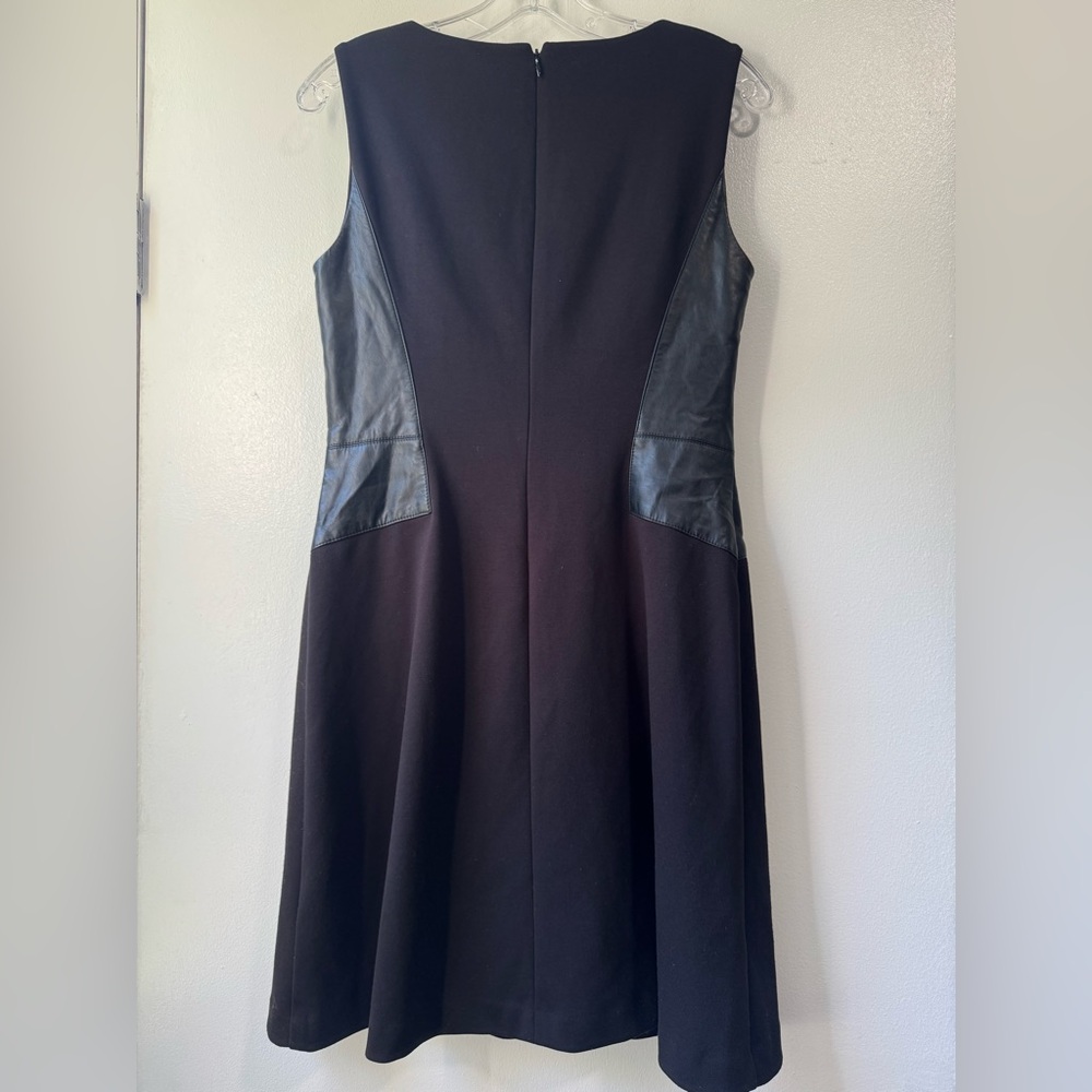 Lauren Ralph Lauren Faux Leather Trim Sheath Sleeveless Black Dress Sz - Picture 5 of 10